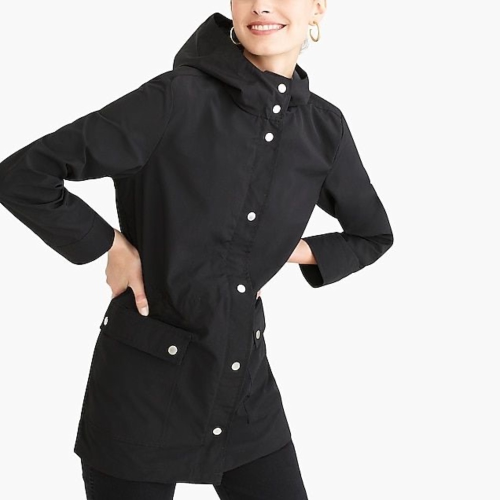 Sold!! NWT J Crew Utility Rain Jacket in Black - Picture 1 of 6